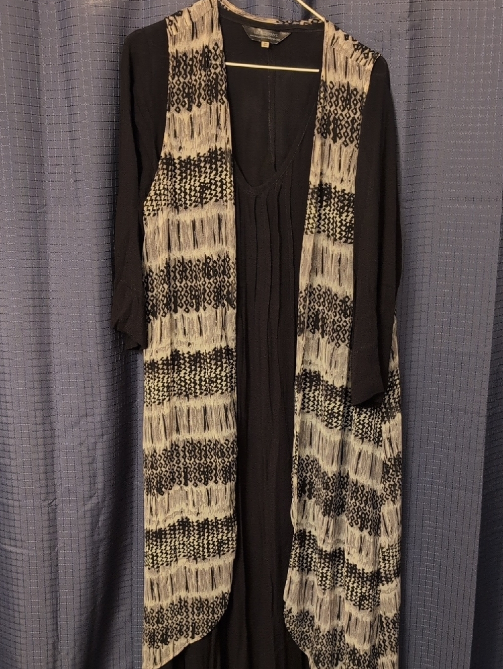 EUC Elegant Black Maxi Dress with Black and Gray Long Flowy Vest